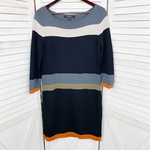 Nine West Colorblock Stripe Ponte Knit Sheath Dress Black Gray Medium Sweater - Picture 9 of 13